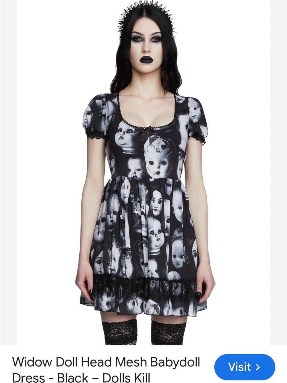 Dolls Kill Black & White Doll Face Mini Dress, Babydoll Dress - Picture 7 of 7